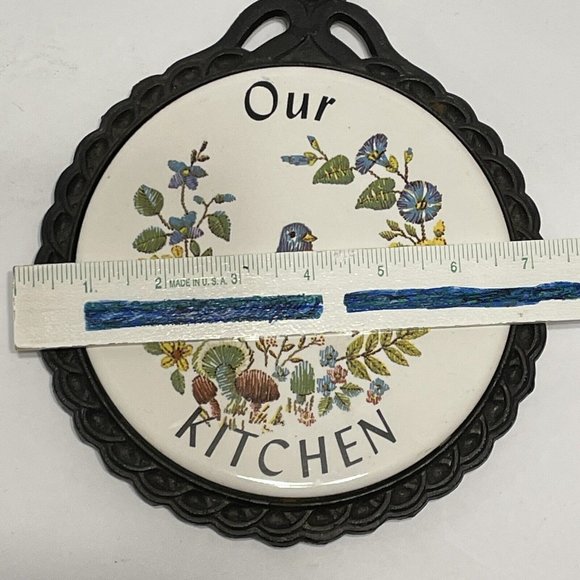 Vtg Mid-State Cast iron Ceramic Tile Our Kitchen Trivet CottageCore Bluebird - Picture 2 of 8